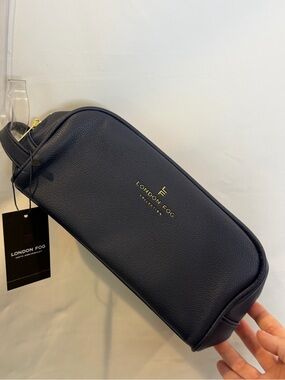London Fog Women's Navy Leather Travel Cosmetics Case